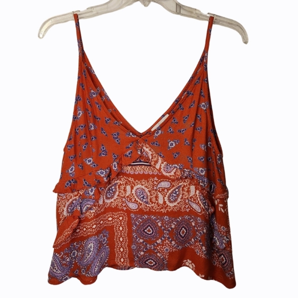 Patrons of Peace Paisley Ruffle Crop Top-size Medium